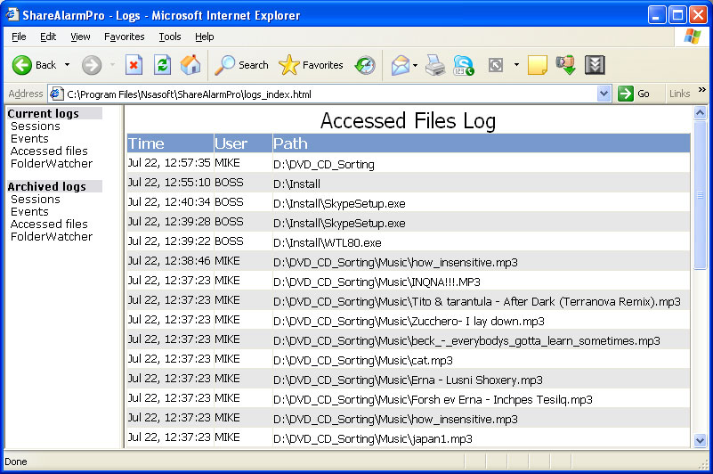Accessed Files Log