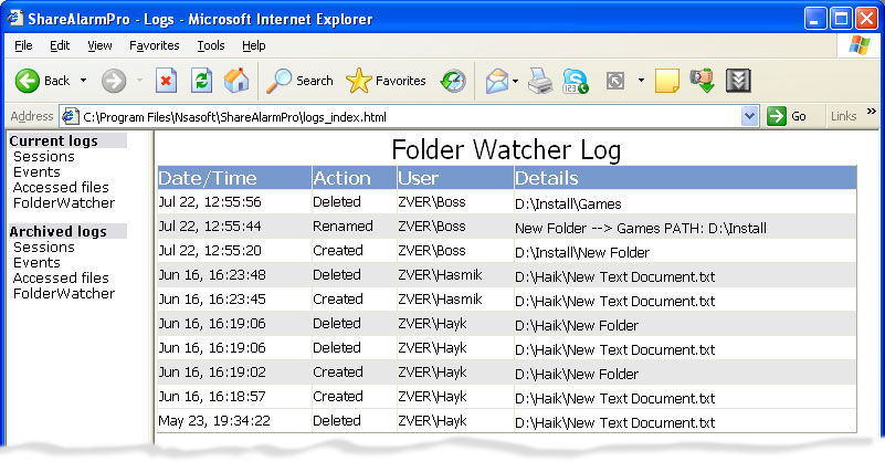 Folder Watcher - Log