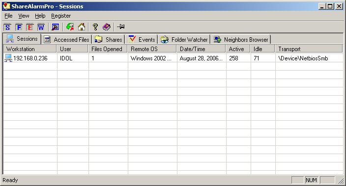 ShareAlarmPro monitoring network access to shared folders and shared resources.